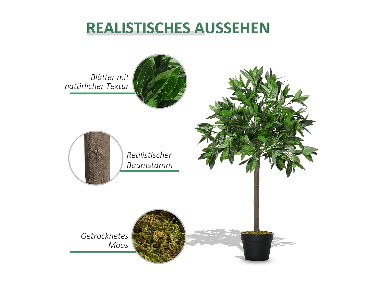 Lot de 2 Laurier artificiels, pot en ciment, vert, (16x16x90 cm)