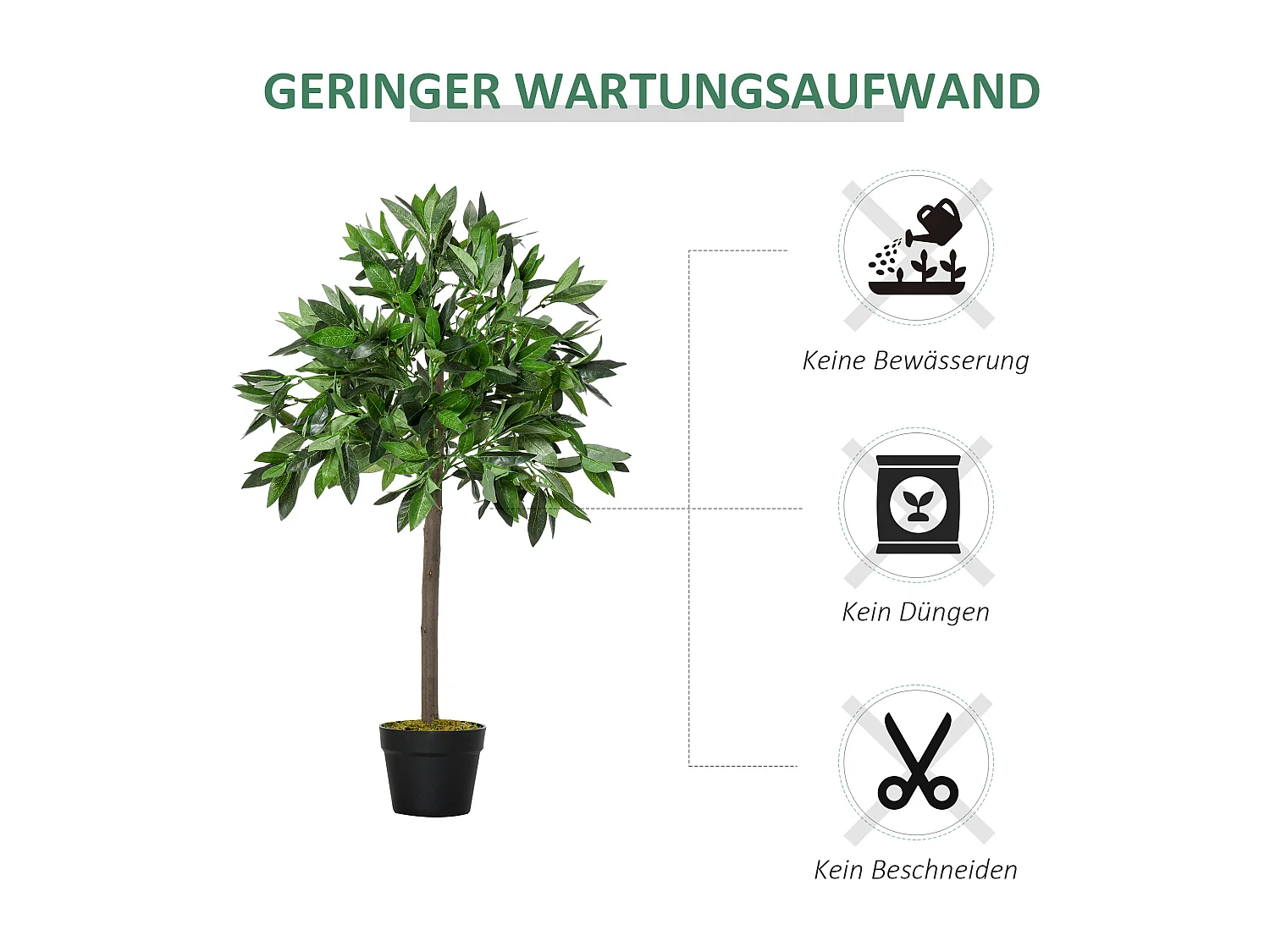 Lot de 2 Laurier artificiels, pot en ciment, vert, (16x16x90 cm)