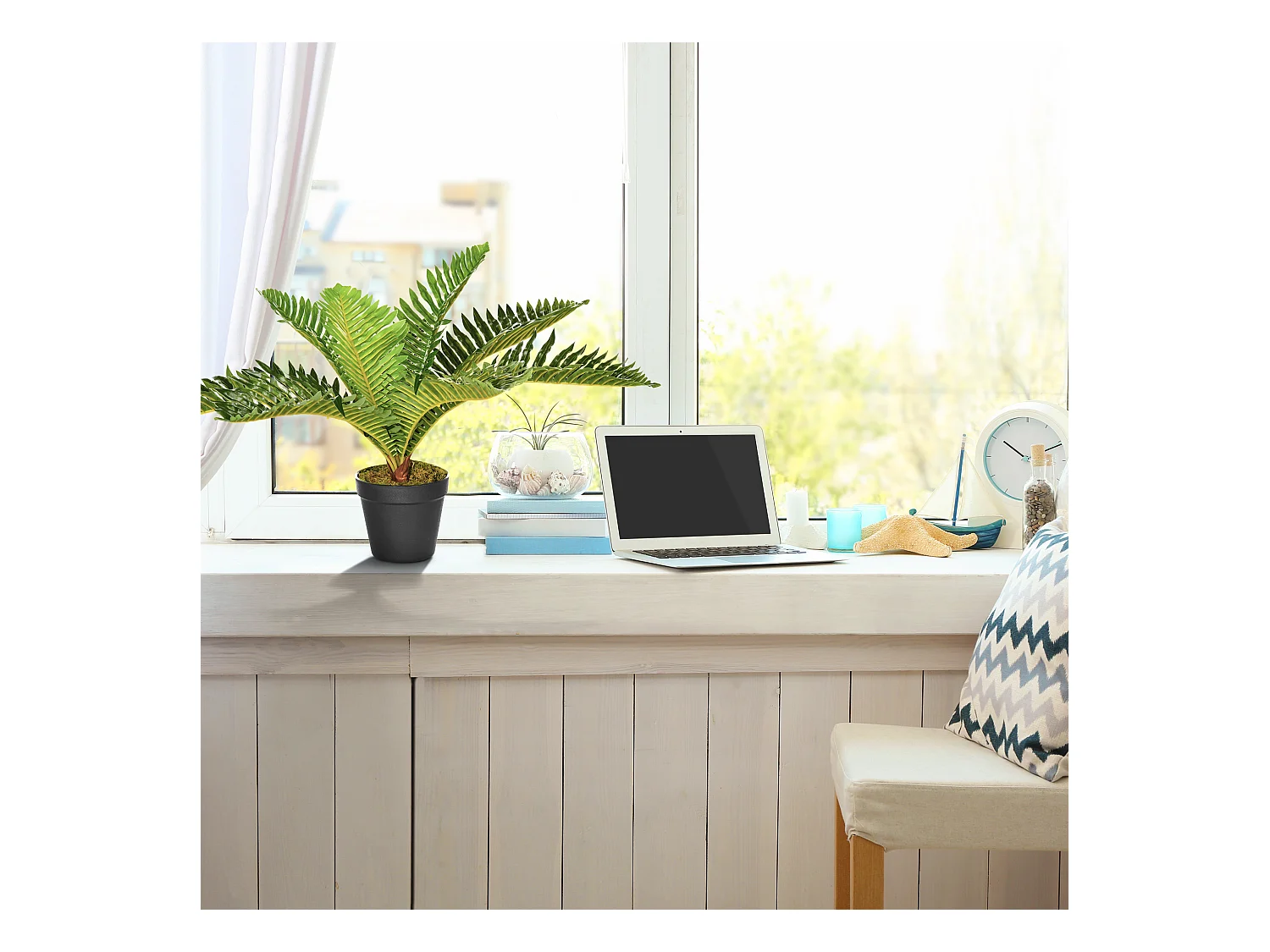 Planta artificial en maceta, Palmera, con maceta negra, verde (12,5x12,5x50 cm)