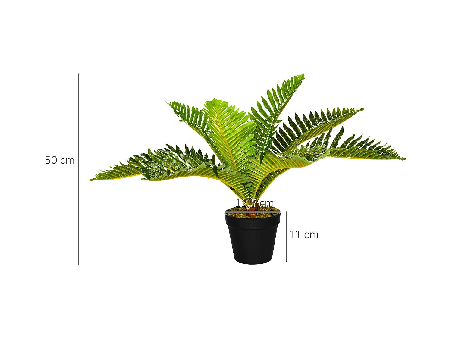 Planta artificial en maceta, Palmera, con maceta negra, verde (12,5x12,5x50 cm)