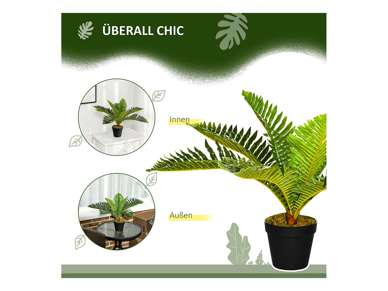 Planta artificial en maceta, Palmera, con maceta negra, verde (12,5x12,5x50 cm)