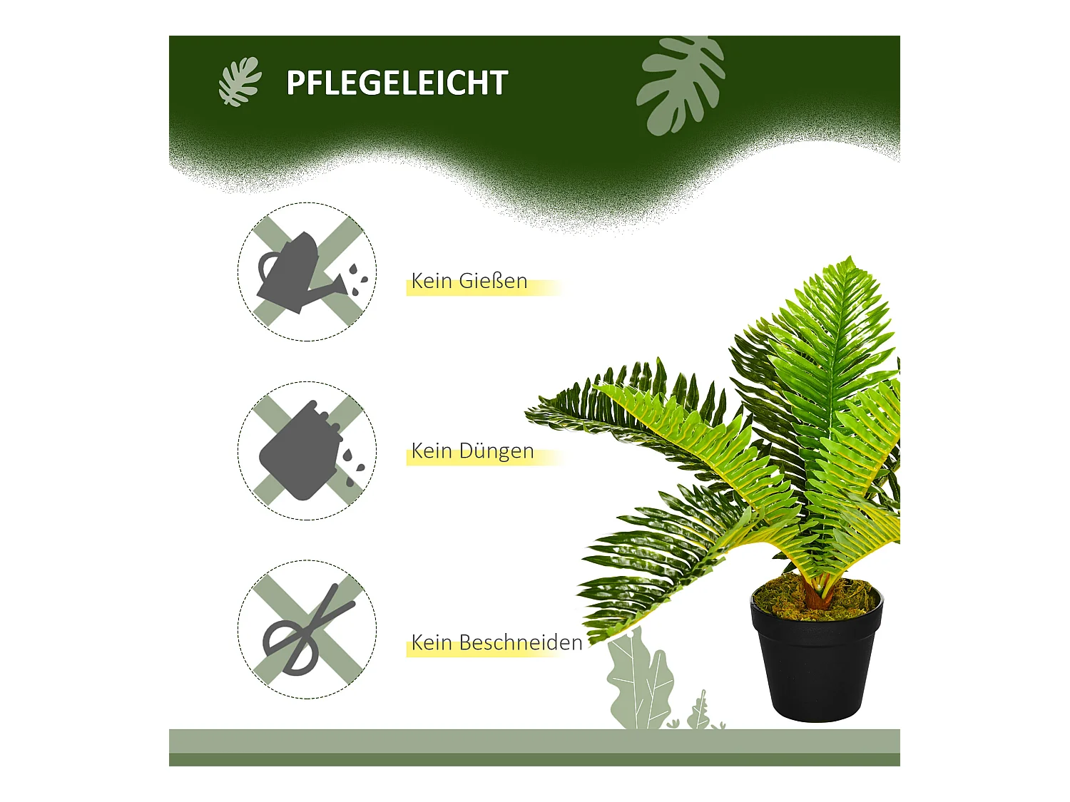 Planta artificial en maceta, Palmera, con maceta negra, verde (12,5x12,5x50 cm)