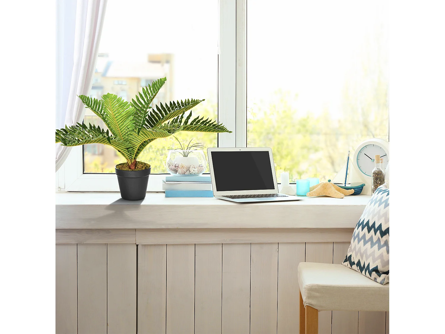 Planta artificial en maceta, Palmera, con maceta negra, verde (12,5x12,5x50 cm)