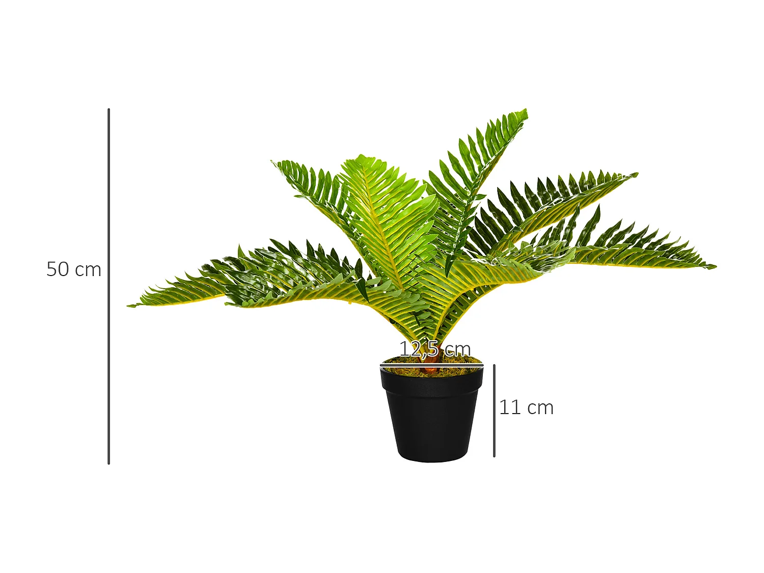 Planta artificial en maceta, Palmera, con maceta negra, verde (12,5x12,5x50 cm)