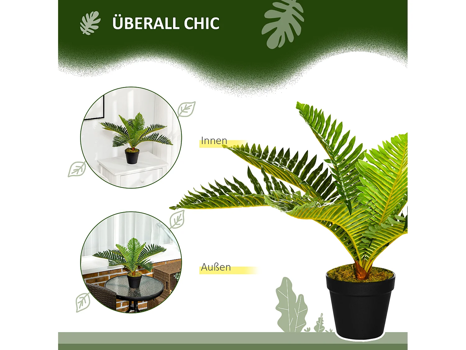 Planta artificial en maceta, Palmera, con maceta negra, verde (12,5x12,5x50 cm)