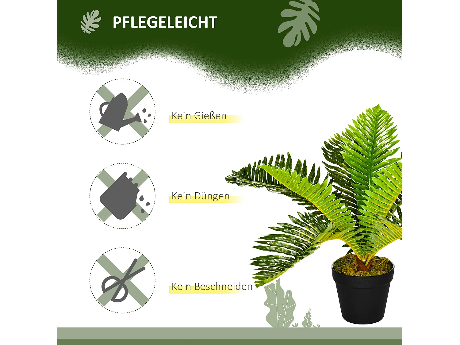 Planta artificial en maceta, Palmera, con maceta negra, verde (12,5x12,5x50 cm)