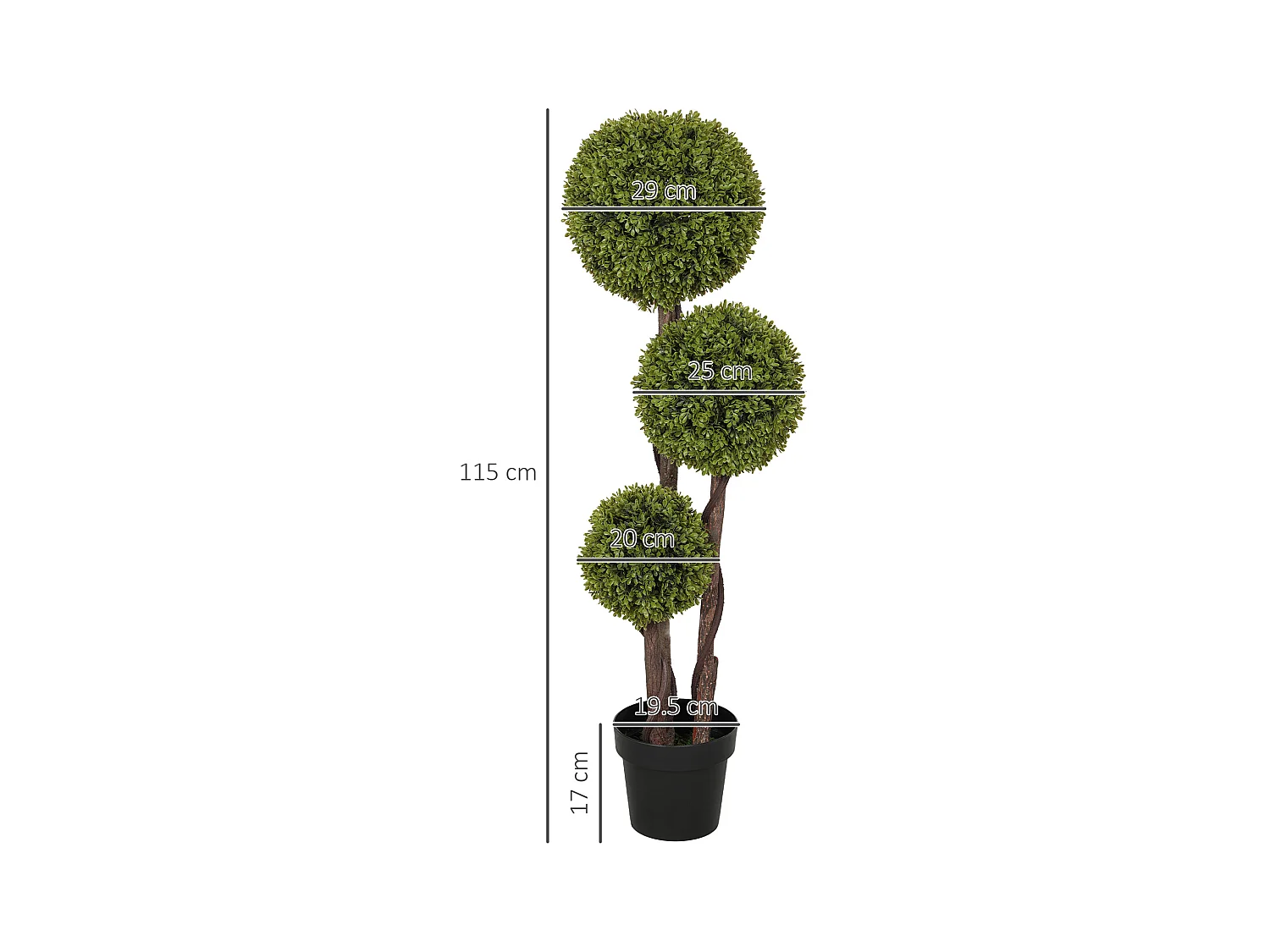Kunstbuxus 115 cm, decoratieve potplant, kunststof, groen (19,5x19,5x115 cm)