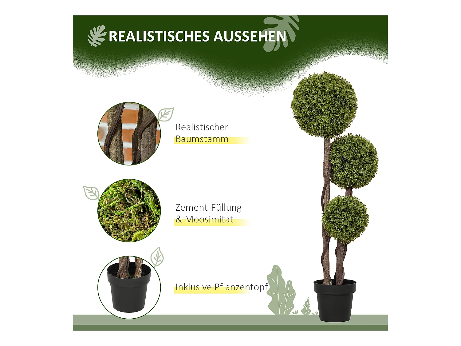 Kunstbuxus 115 cm, decoratieve potplant, kunststof, groen (19,5x19,5x115 cm)