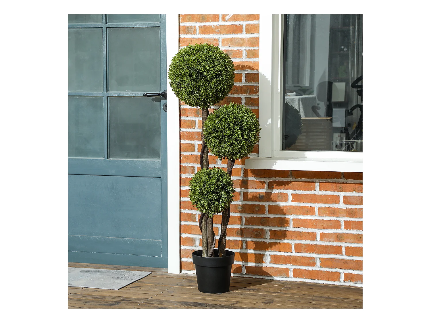Buxus artificiel 115 cm, plante décorative en pot, plastique, vert (19.5x19.5x115 cm)