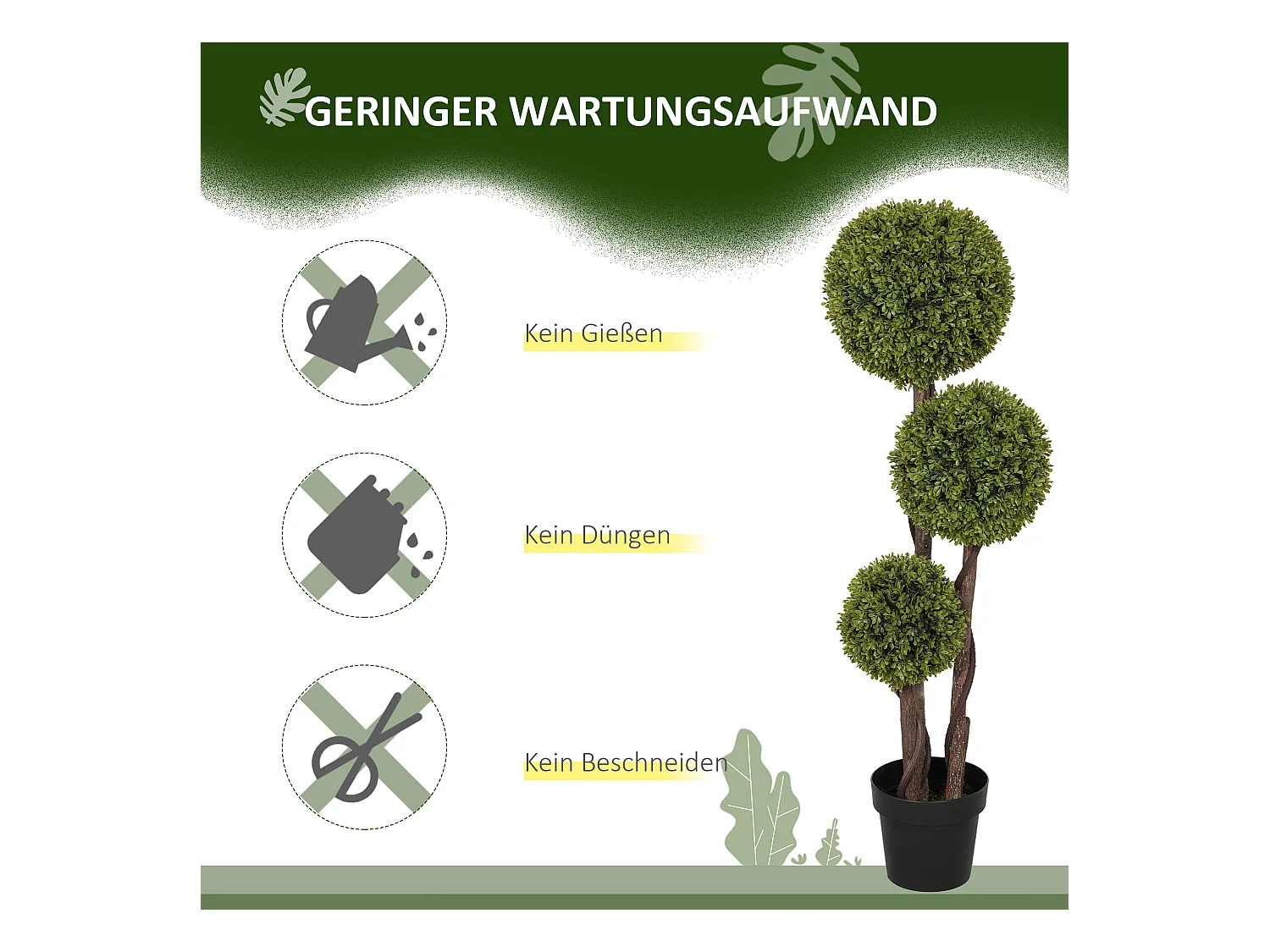 Buxus artificiel 115 cm, plante décorative en pot, plastique, vert (19.5x19.5x115 cm)