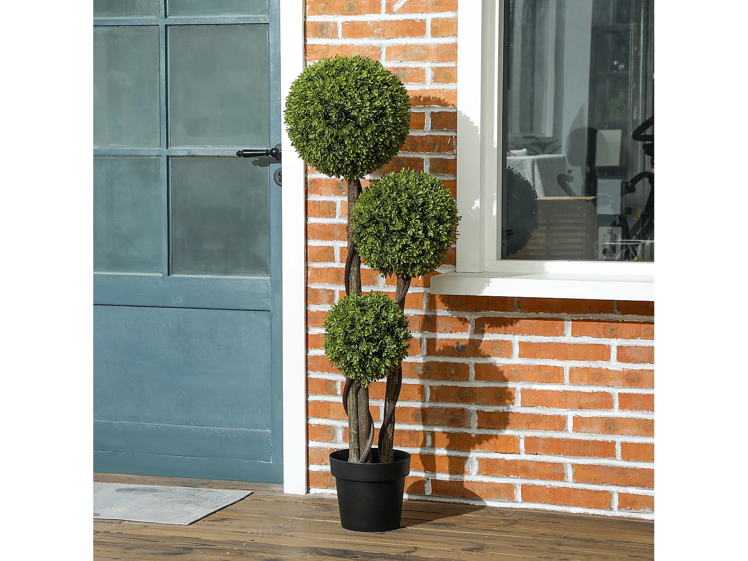 Buxus artificiel 115 cm, plante décorative en pot, plastique, vert (19.5x19.5x115 cm)