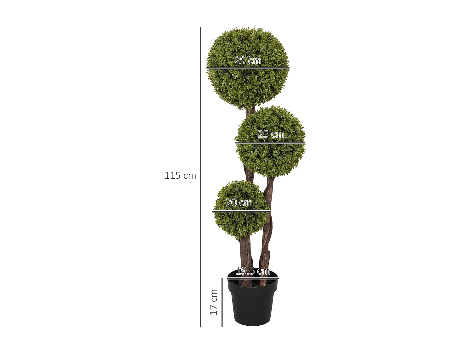 Buxus artificiel 115 cm, plante décorative en pot, plastique, vert (19.5x19.5x115 cm)