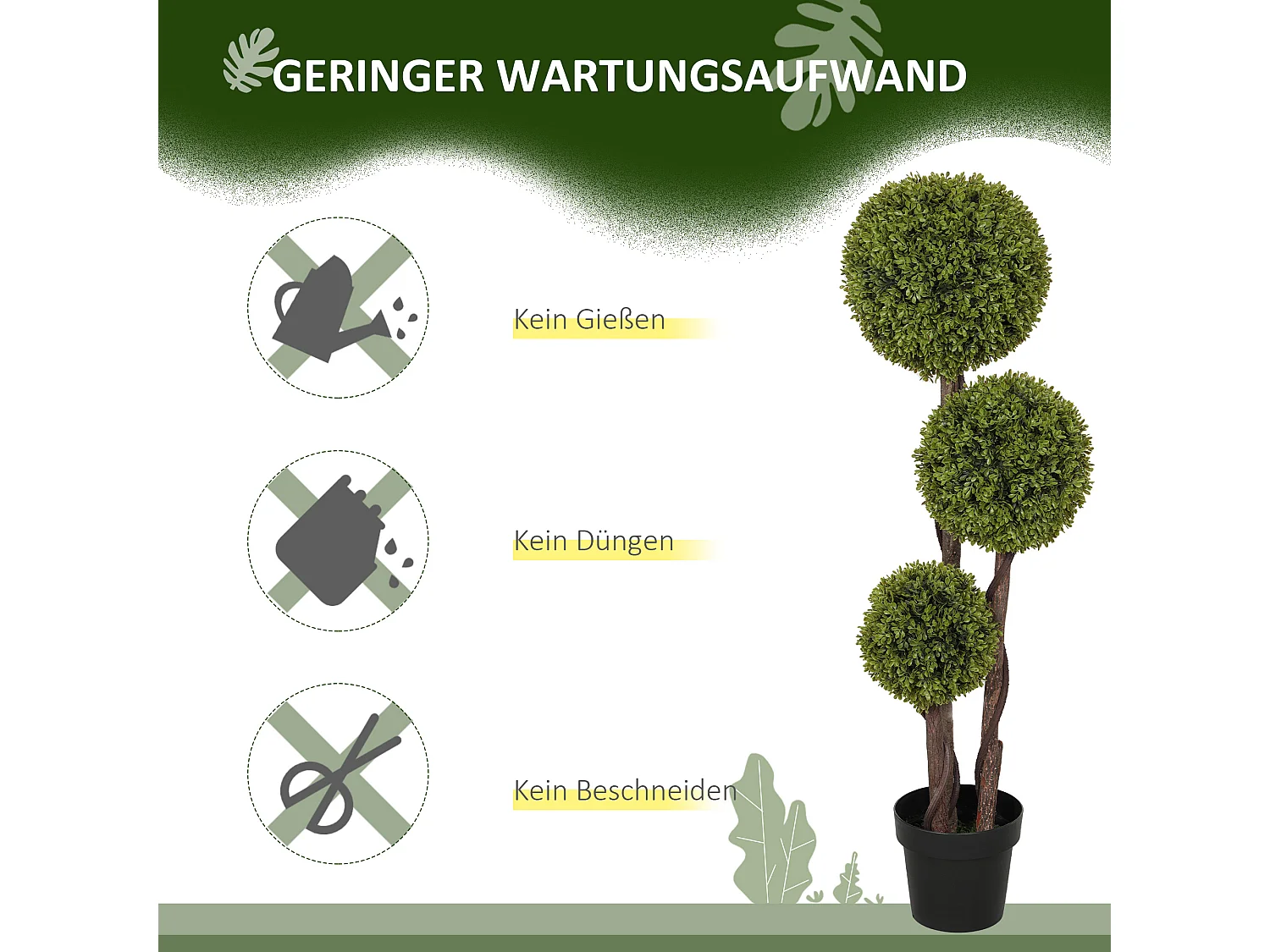 Buxus artificiel 115 cm, plante décorative en pot, plastique, vert (19.5x19.5x115 cm)