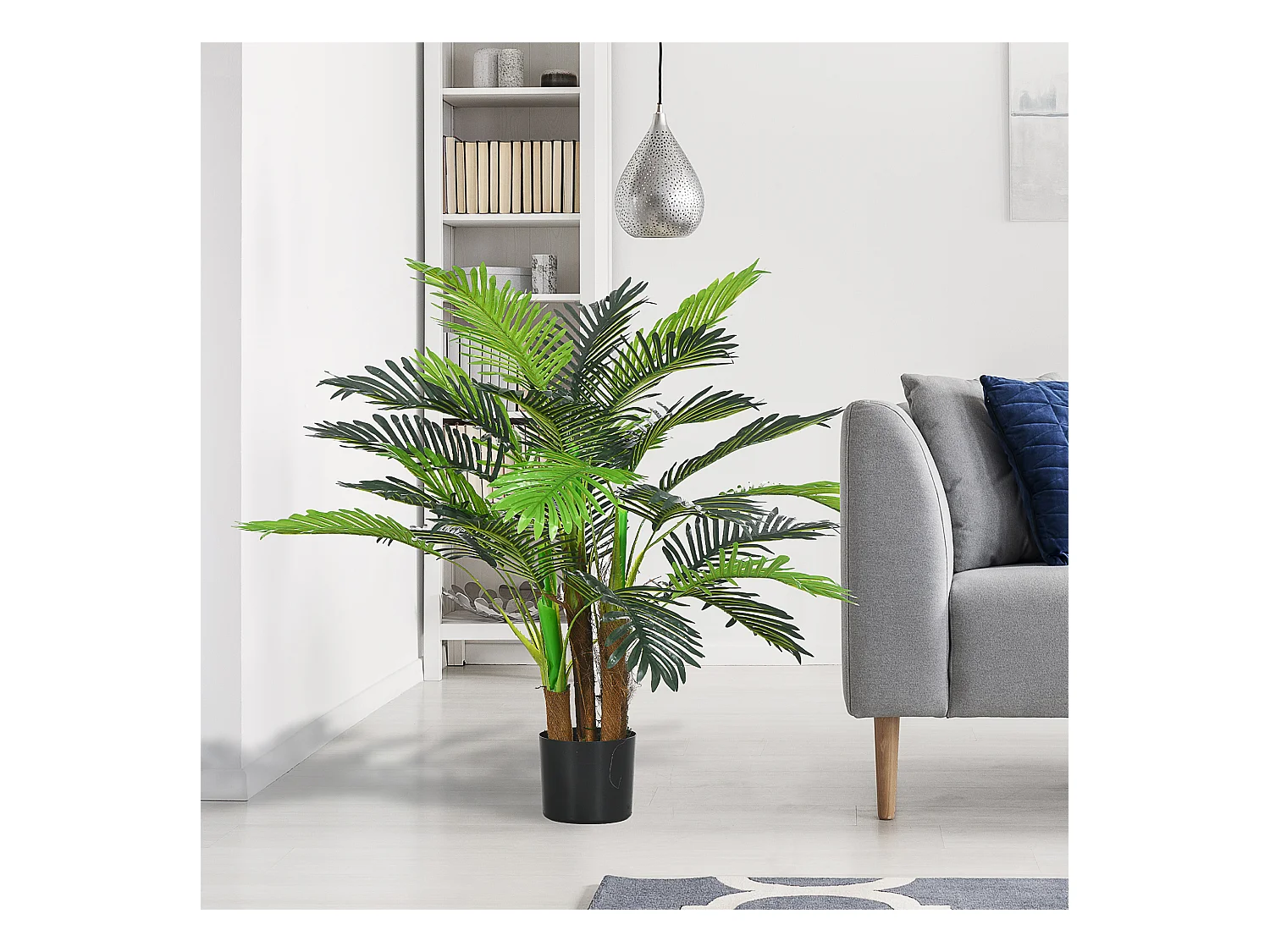 Plante artificielle palmier réaliste, plastique, vert, avec 27 branches, hauteur 100cm (16x16x100cm)