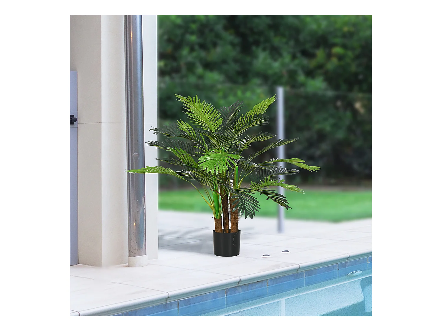 Plante artificielle palmier réaliste, plastique, vert, avec 27 branches, hauteur 100cm (16x16x100cm)