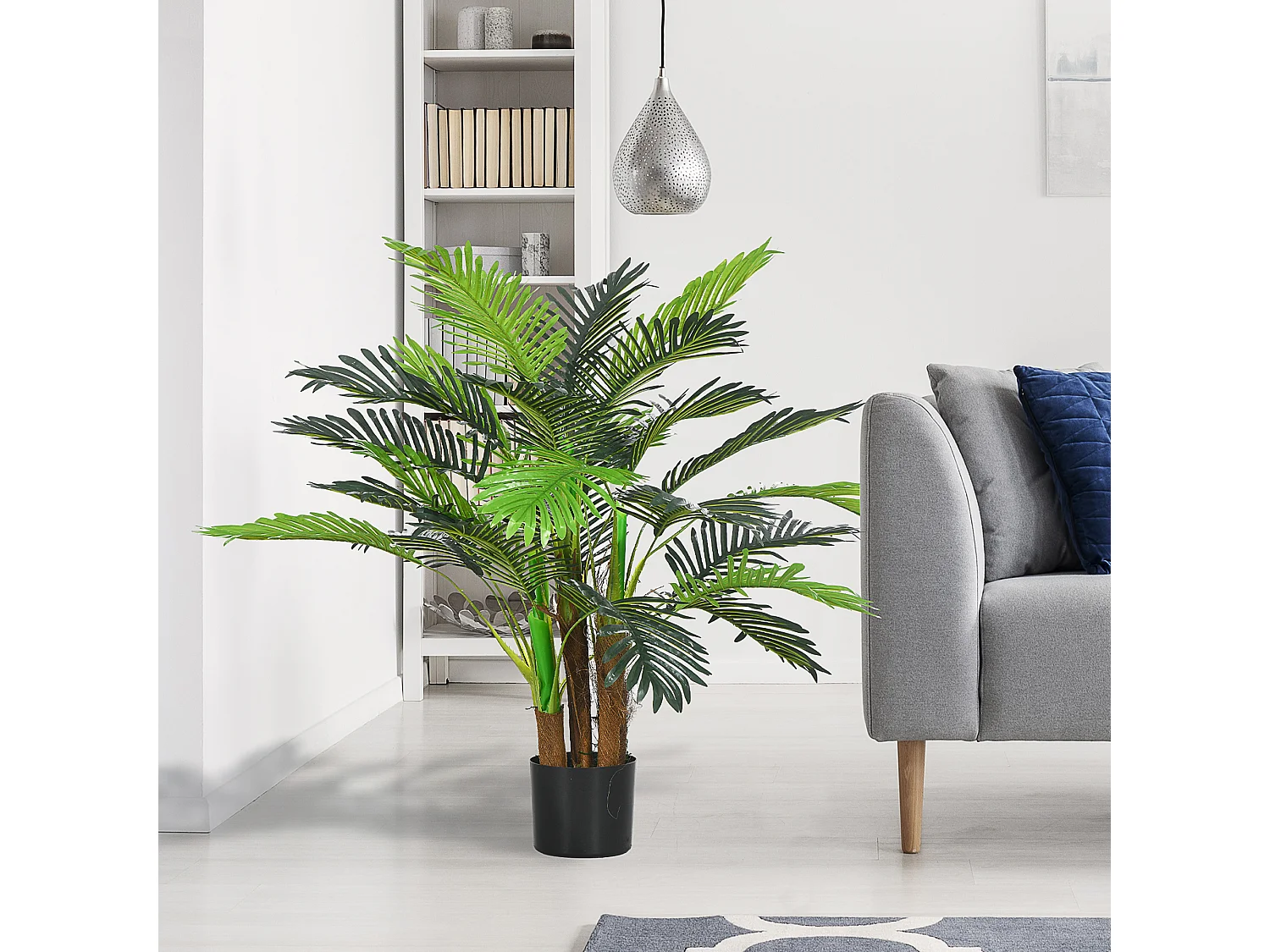 Plante artificielle palmier réaliste, plastique, vert, avec 27 branches, hauteur 100cm (16x16x100cm)