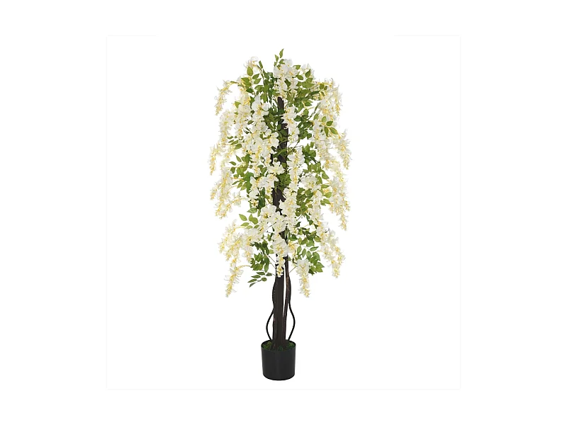 Plante artificielle Glycine blanche en pot, en plastique, pour intérieur et extérieur (24x24x165 cm)