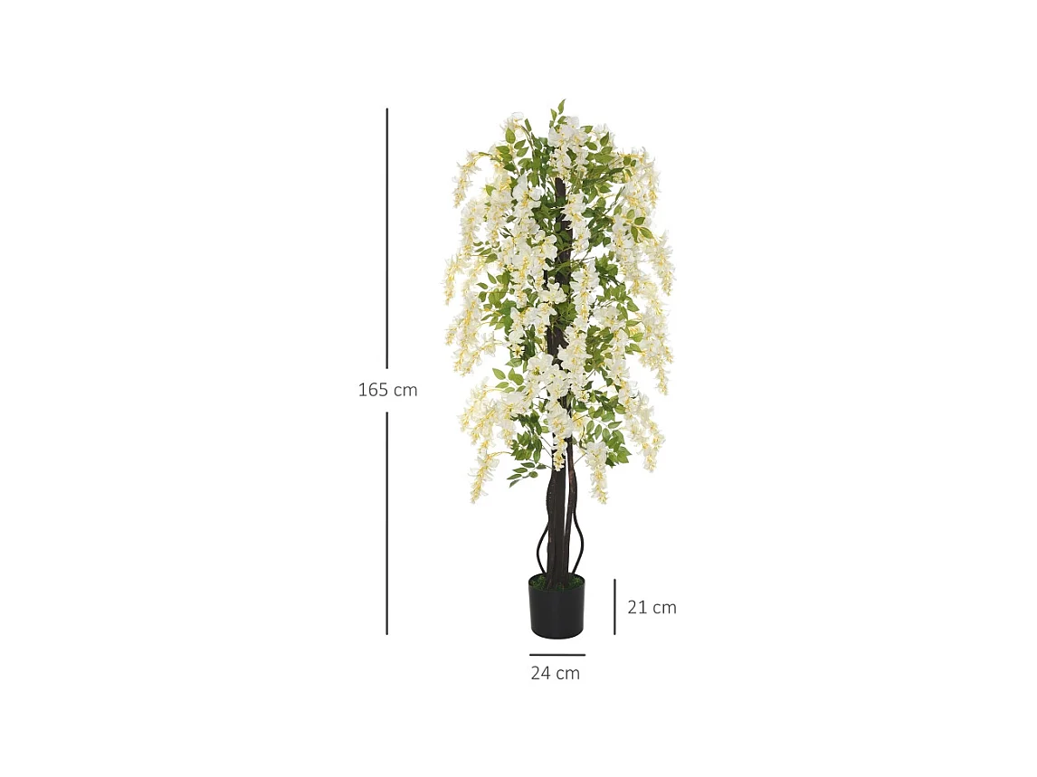 Plante artificielle Glycine blanche en pot, en plastique, pour intérieur et extérieur (24x24x165 cm)
