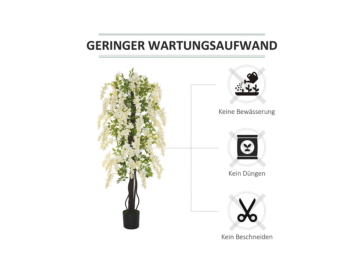 Plante artificielle Glycine blanche en pot, en plastique, pour intérieur et extérieur (24x24x165 cm)