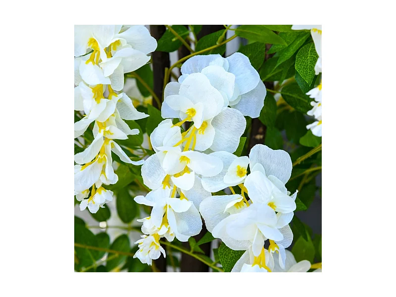 Plante artificielle Glycine blanche en pot, en plastique, pour intérieur et extérieur (24x24x165 cm)