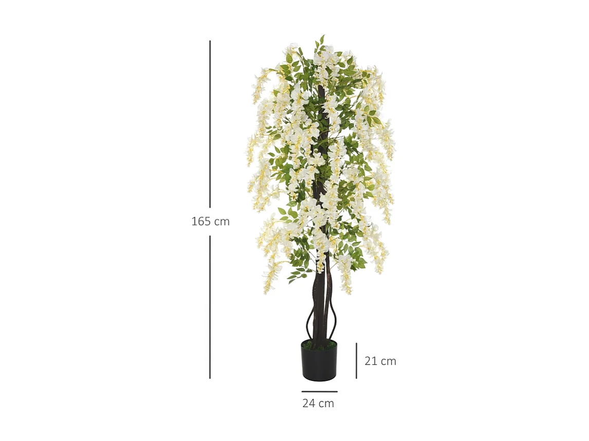 Plante artificielle Glycine blanche en pot, en plastique, pour intérieur et extérieur (24x24x165 cm)
