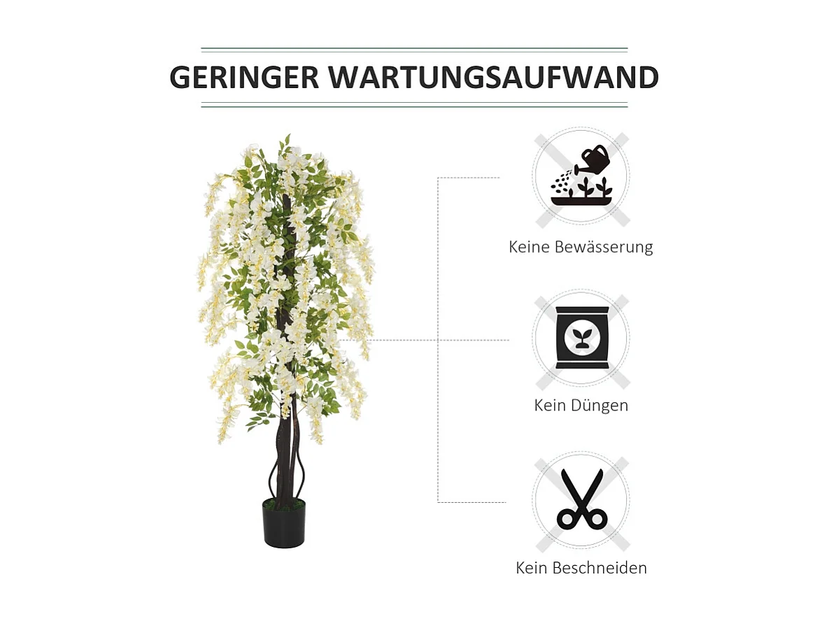 Plante artificielle Glycine blanche en pot, en plastique, pour intérieur et extérieur (24x24x165 cm)