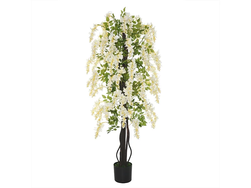 Plante artificielle Glycine blanche en pot, en plastique, pour intérieur et extérieur (24x24x165 cm)