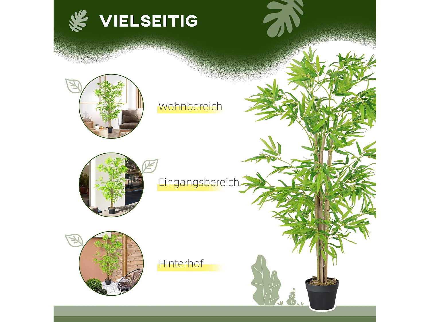 Plante artificielle Bambou, 150 cm, avec mousse artificielle, plastique, verte (17x17x150 cm)