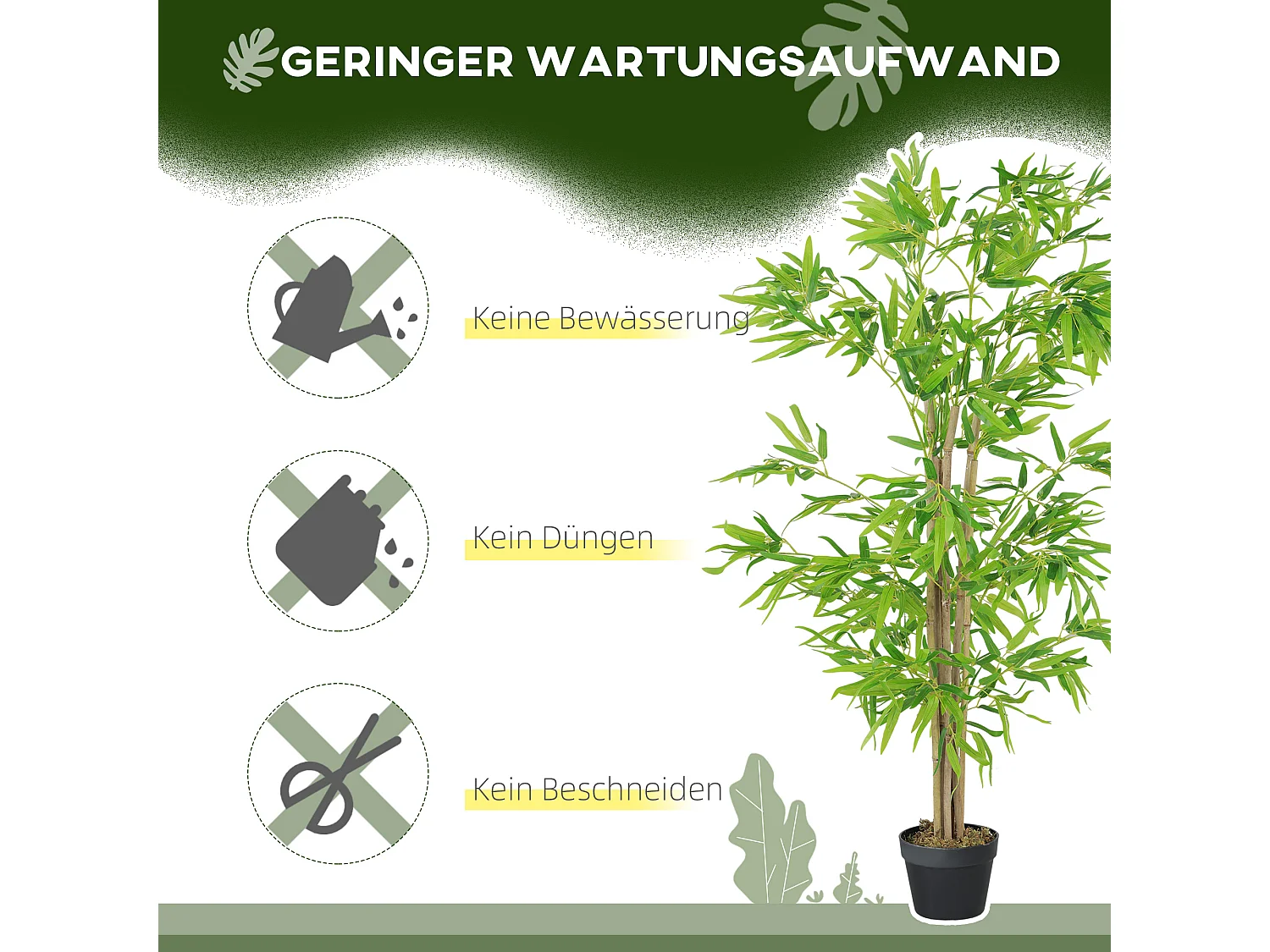 Plante artificielle Bambou, 150 cm, avec mousse artificielle, plastique, verte (17x17x150 cm)