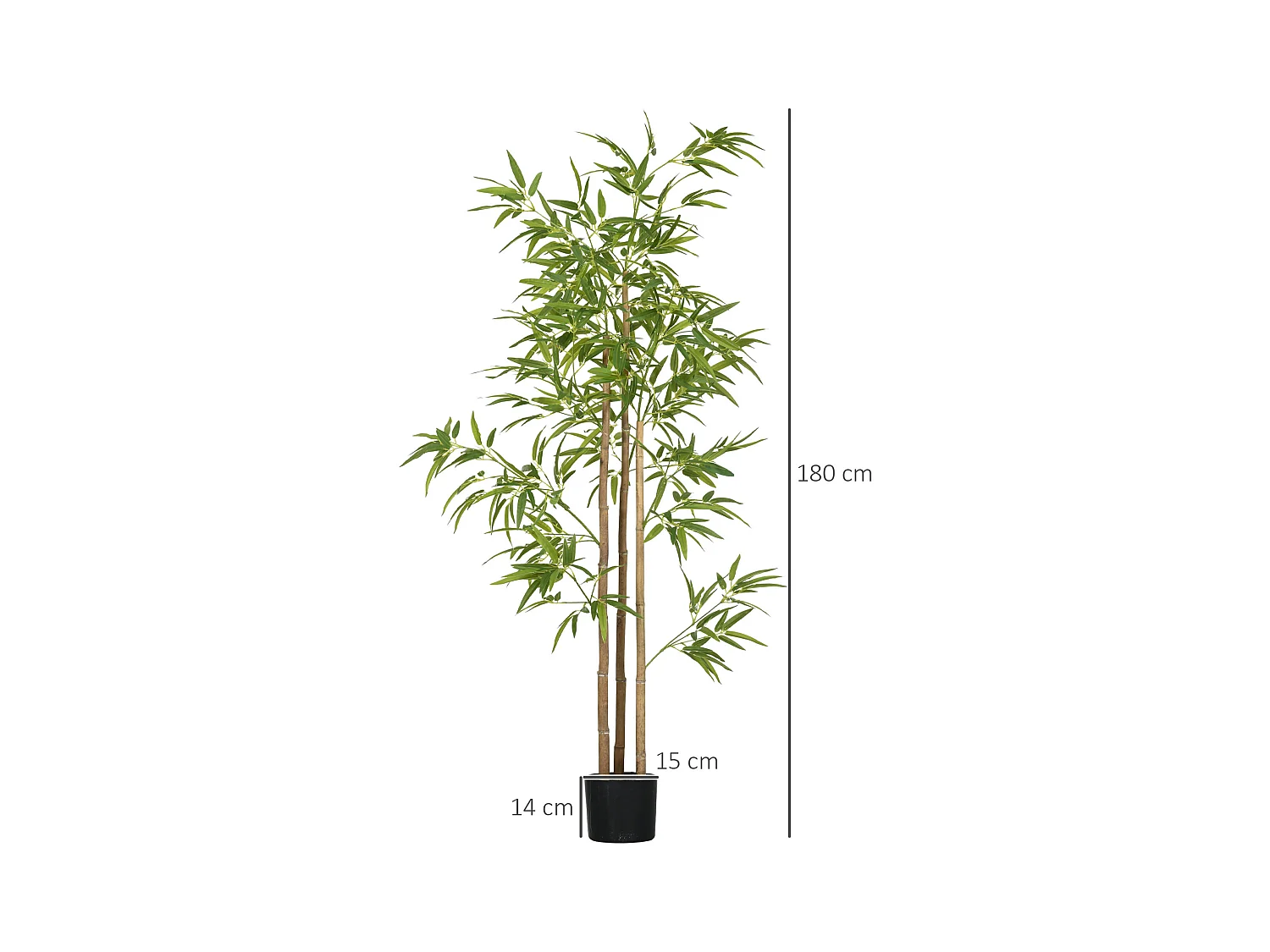 Plante artificielle bambou, feuilles denses, plastique, vert (15x15x180cm)