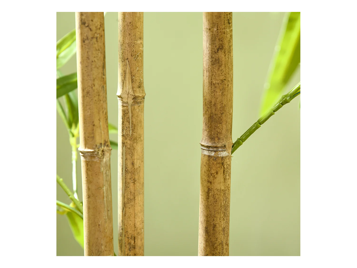 Plante artificielle bambou, feuilles denses, plastique, vert (15x15x180cm)