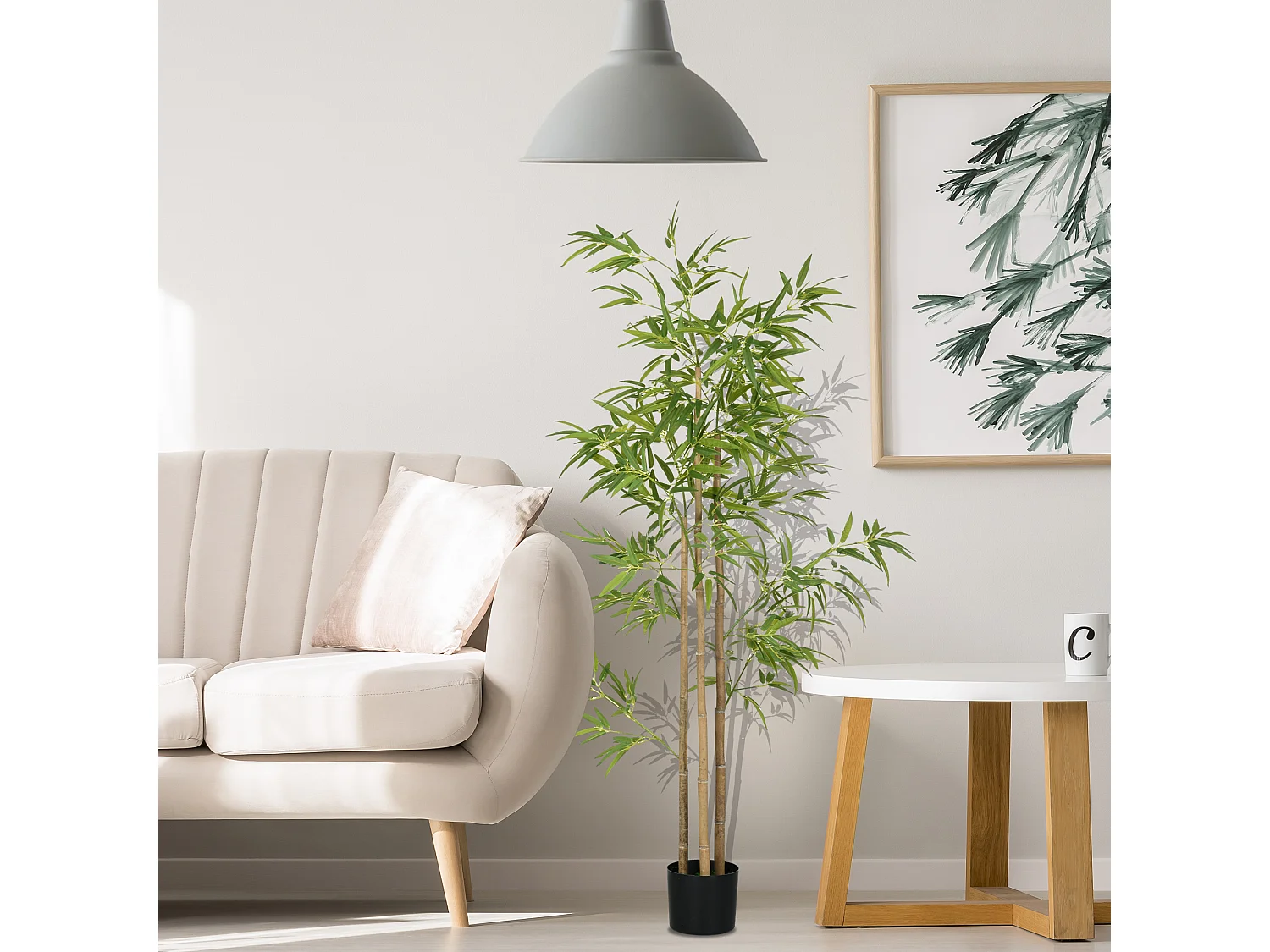 Plante artificielle bambou, feuilles denses, plastique, vert (15x15x180cm)