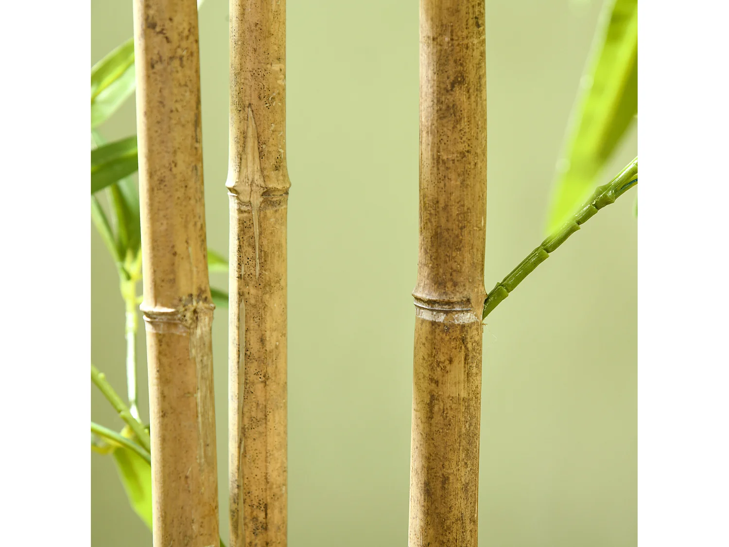 Plante artificielle bambou, feuilles denses, plastique, vert (15x15x180cm)