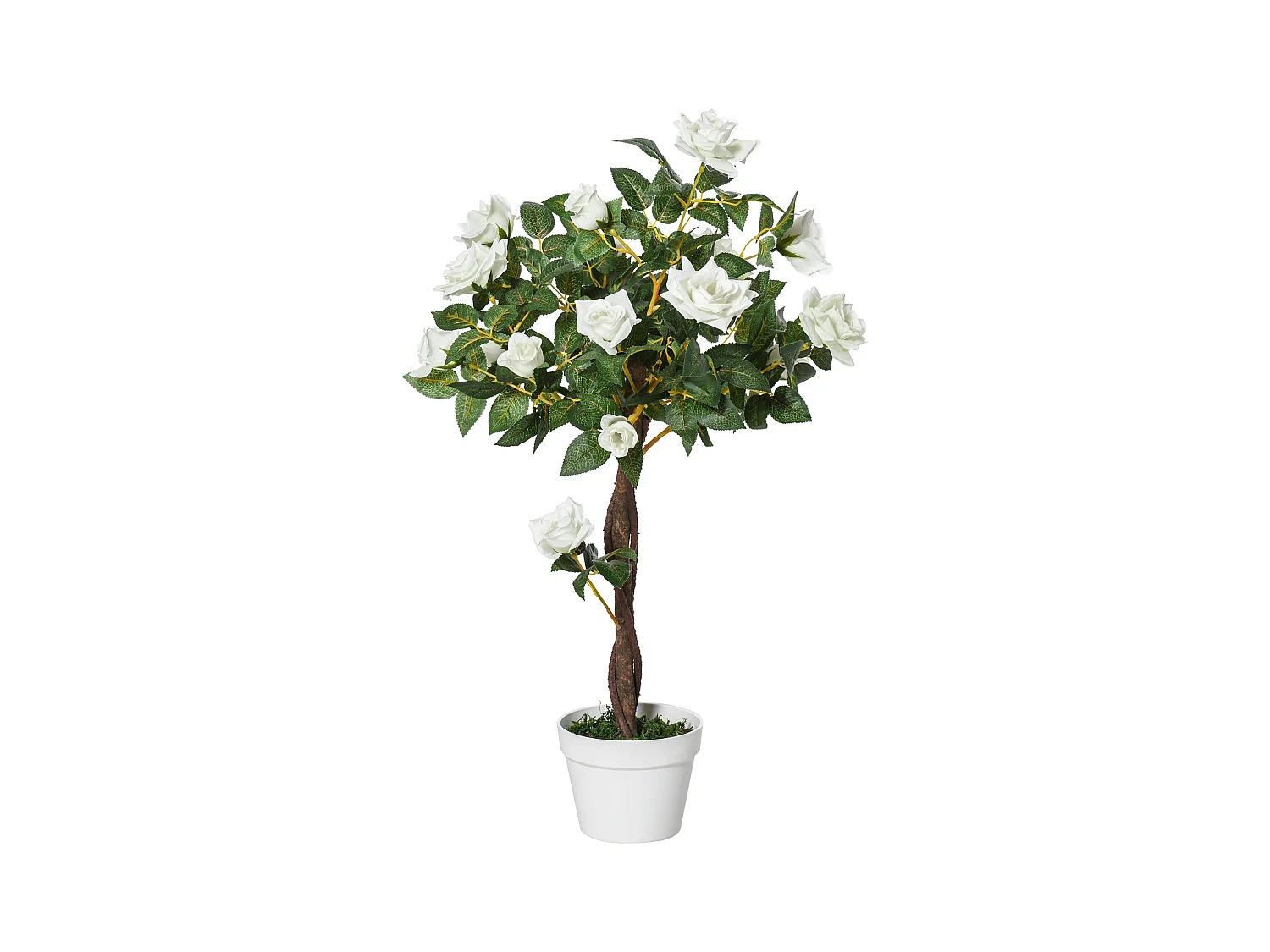 Plantes artificielles Roses, plastique, vert, avec pot en ciment (18x18x90 cm)