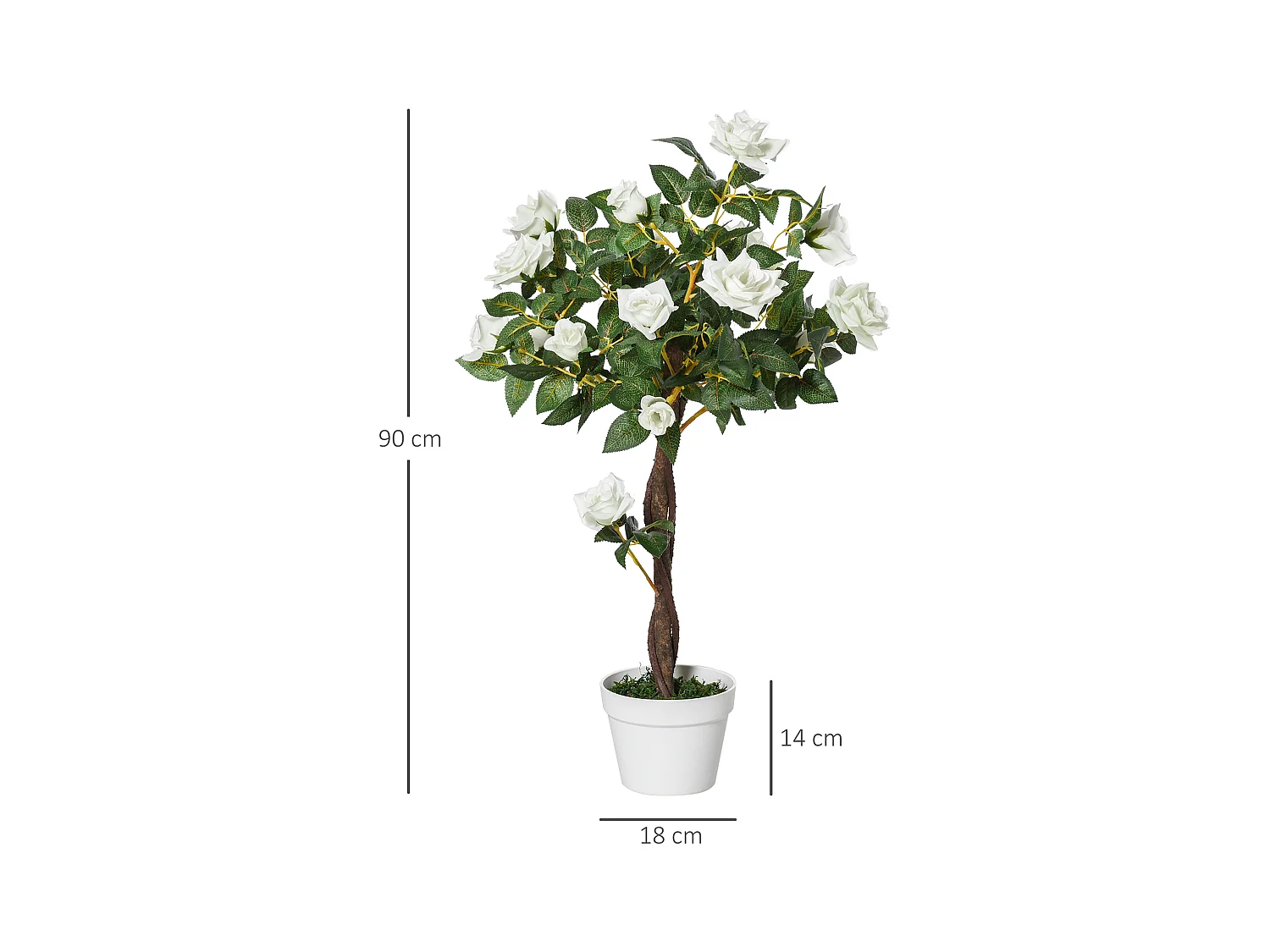 Plantes artificielles Roses, plastique, vert, avec pot en ciment (18x18x90 cm)