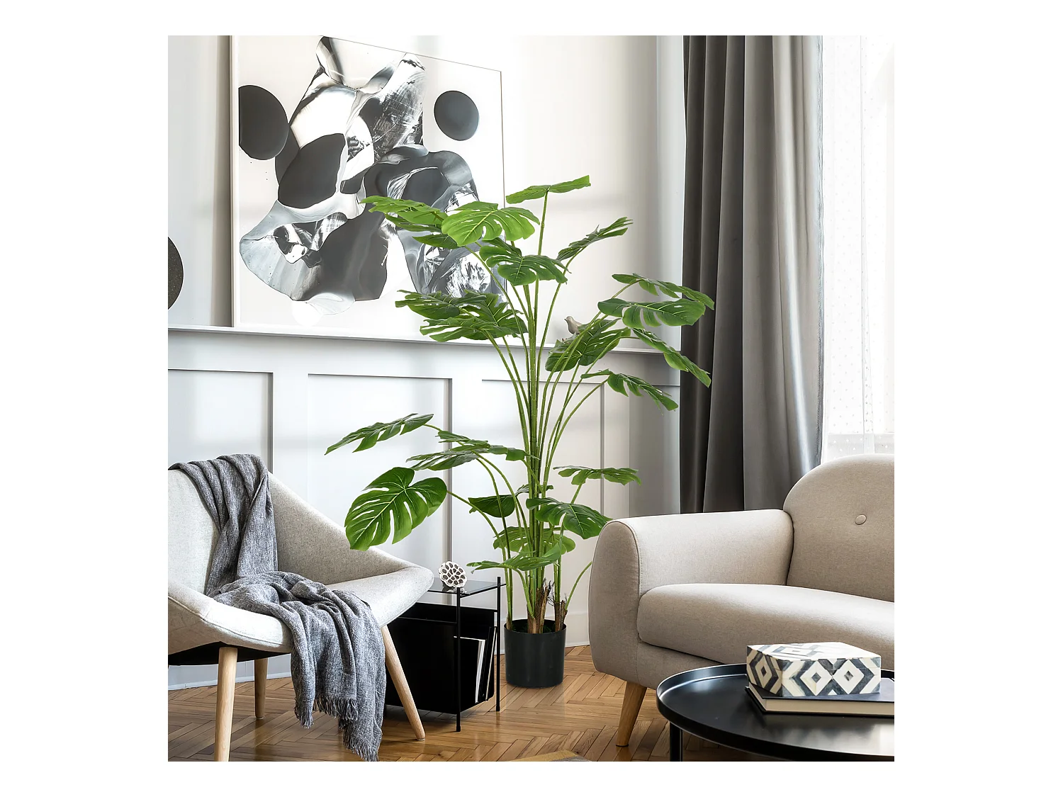 Plante artificielle Monstera Deliciosa, 180 cm, avec 24 branches, plante décorative pour intérieur, plastique, vert (20x20x180 cm)