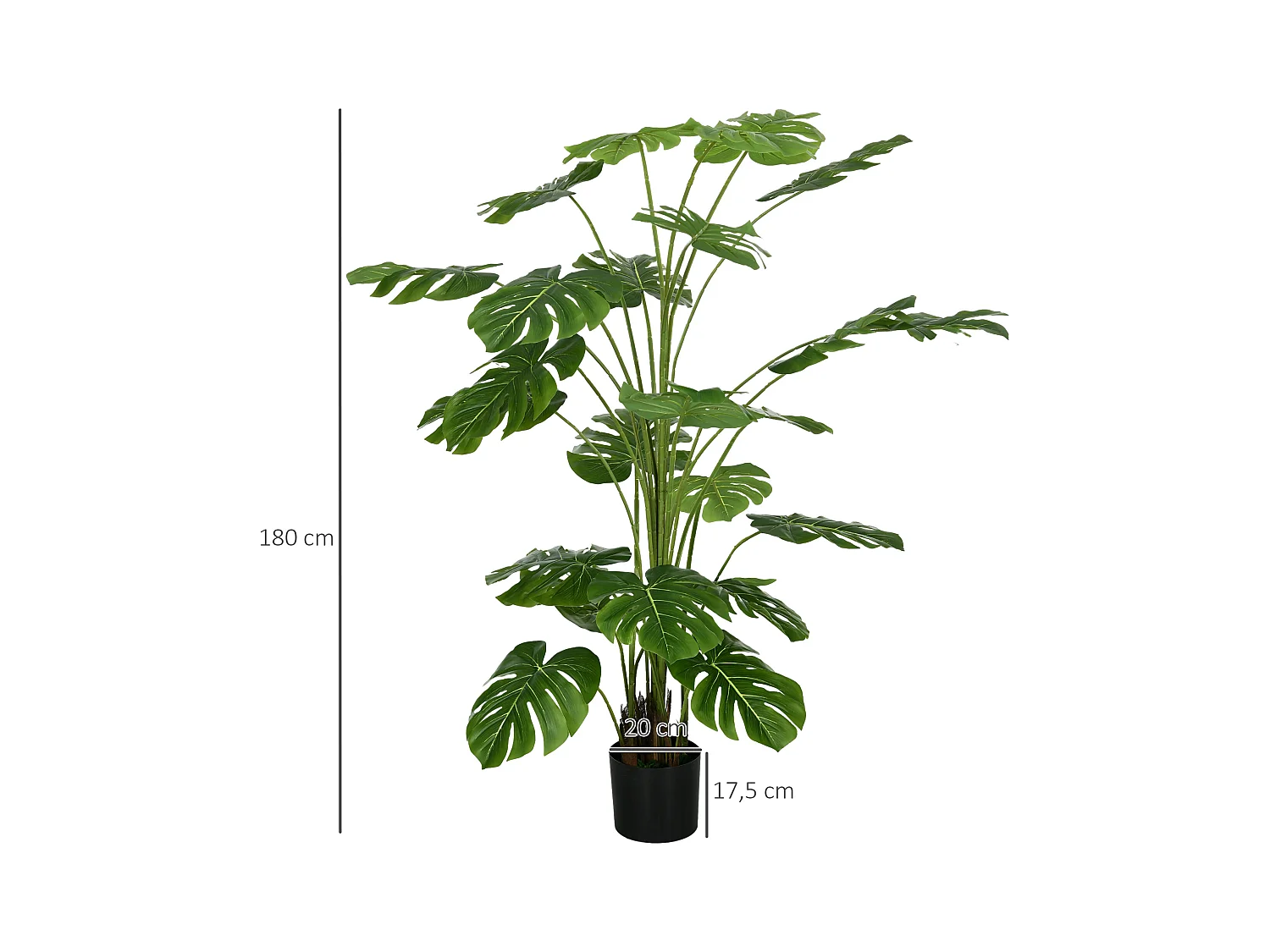 Plante artificielle Monstera Deliciosa, 180 cm, avec 24 branches, plante décorative pour intérieur, plastique, vert (20x20x180 cm)