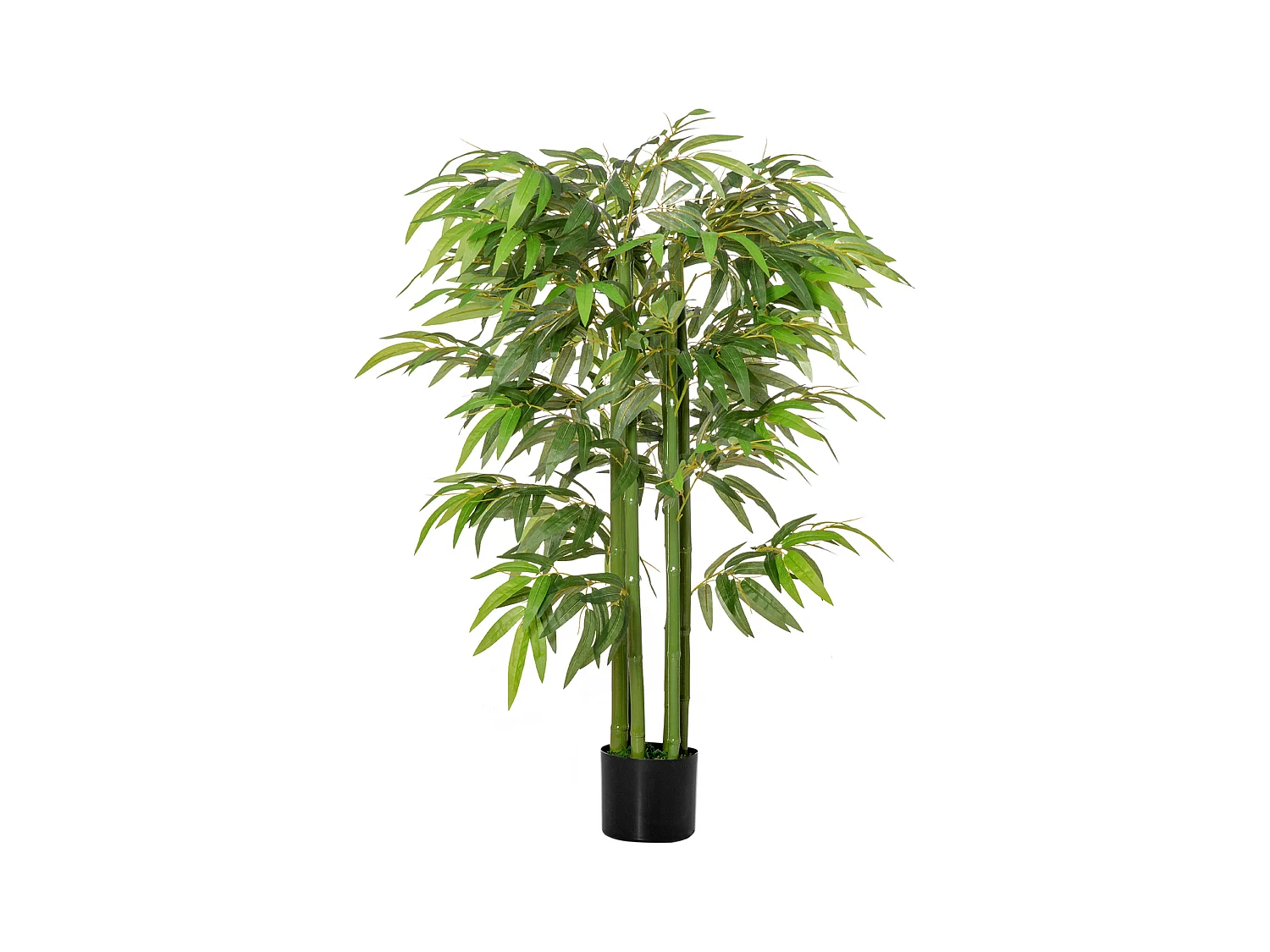 Bambou artificiel grand, feuilles réalistes, plastique, vert, pot stable noir (17x17x140cm)