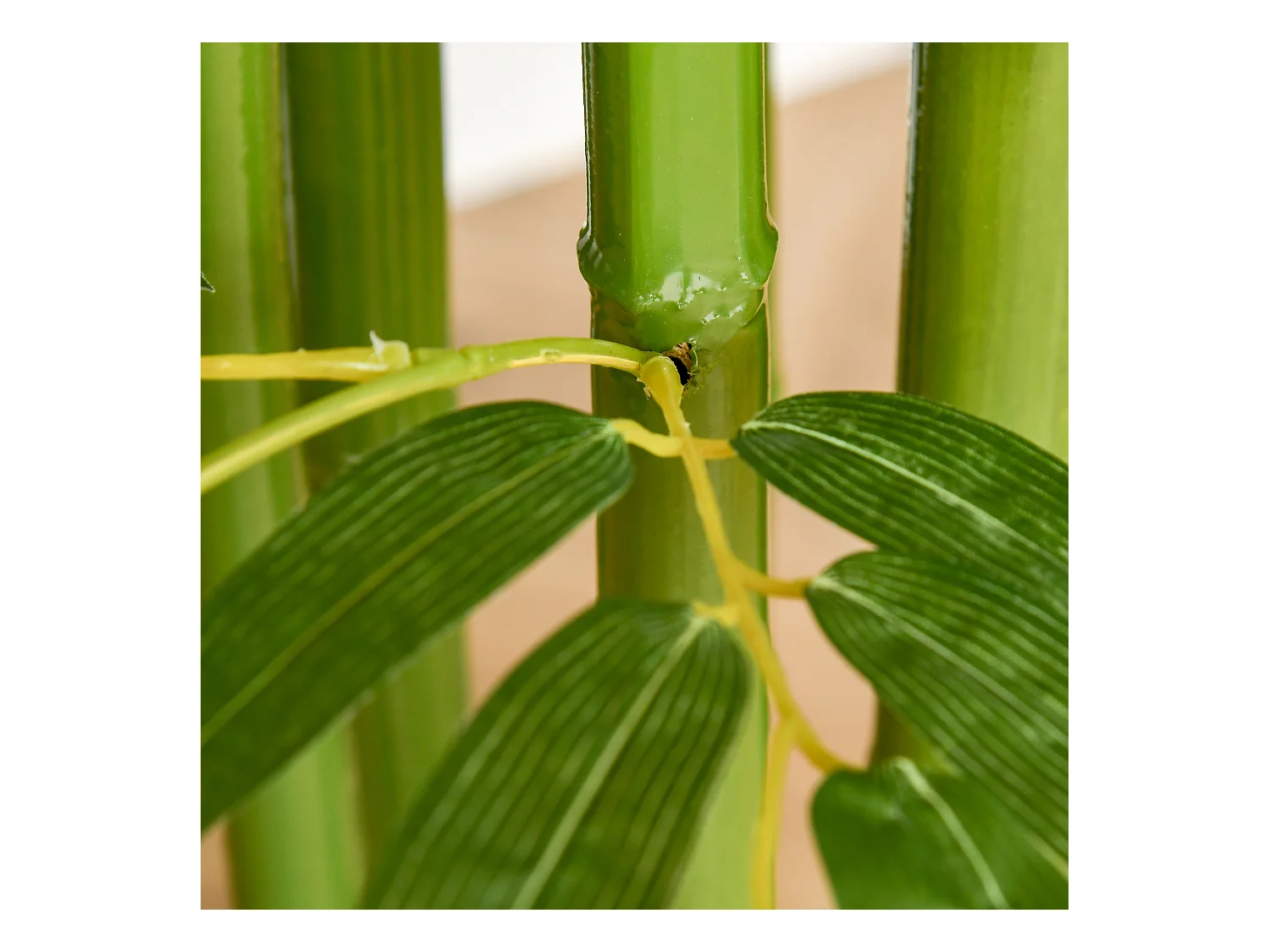 Bambou artificiel grand, feuilles réalistes, plastique, vert, pot stable noir (17x17x140cm)