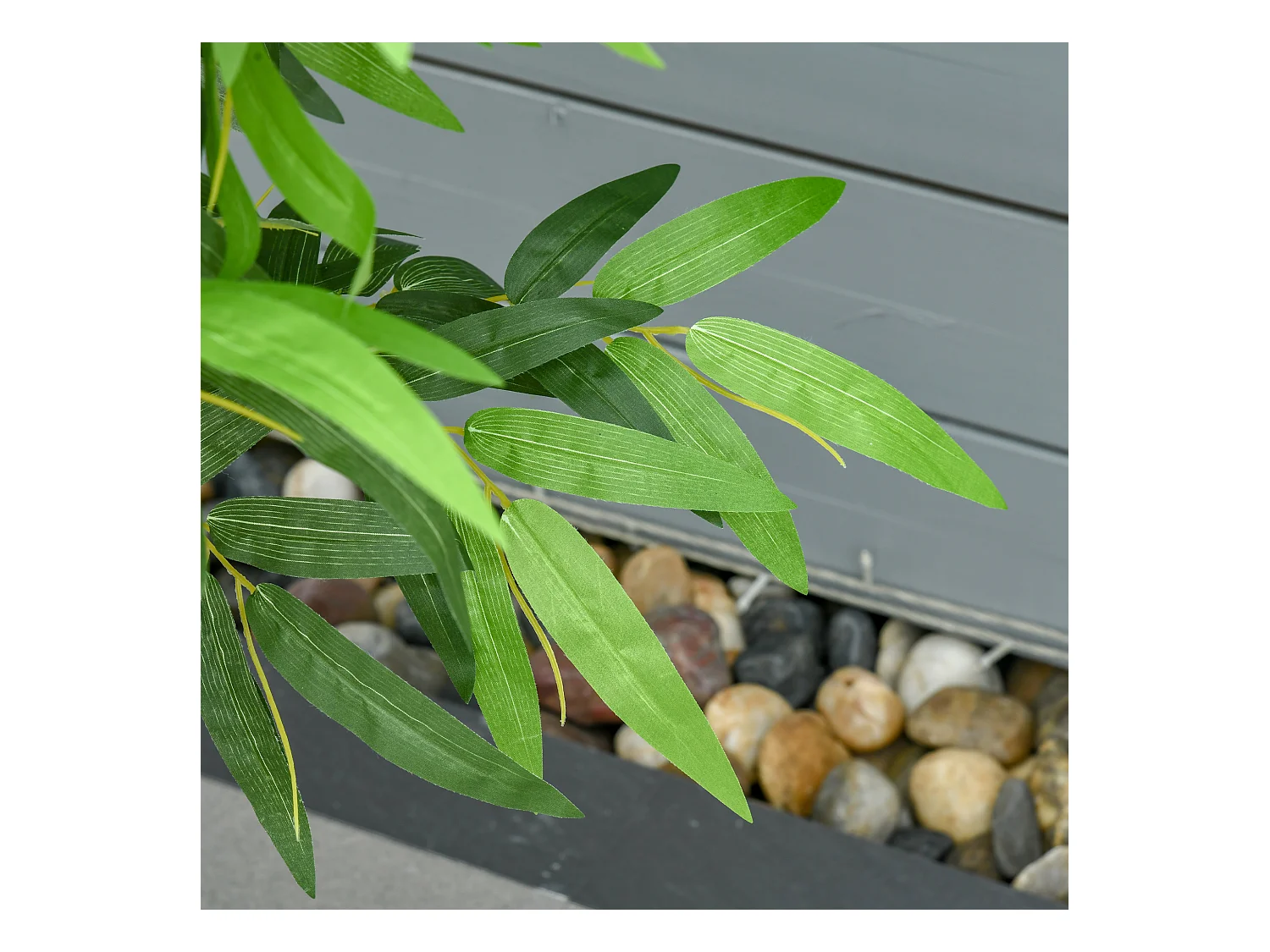 Bambou artificiel grand, feuilles réalistes, plastique, vert, pot stable noir (17x17x140cm)