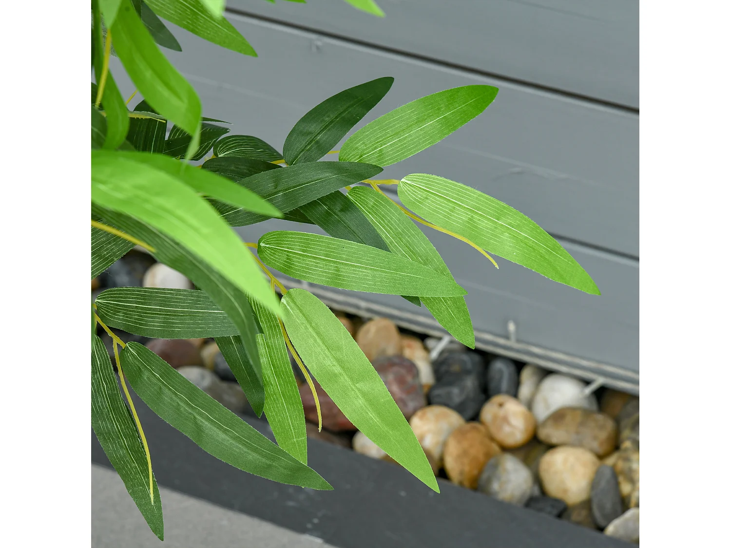 Bambou artificiel grand, feuilles réalistes, plastique, vert, pot stable noir (17x17x140cm)