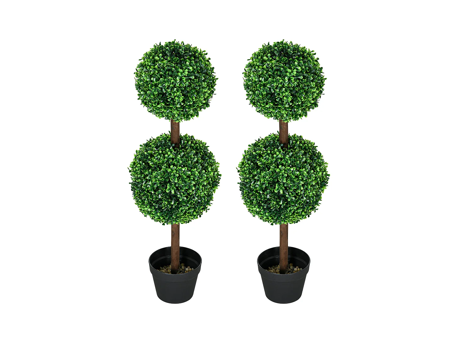 Set de 2 buis artificiels avec double boule, plante décorative UV résistante pour intérieur et extérieur, vert (18x18x90 cm)