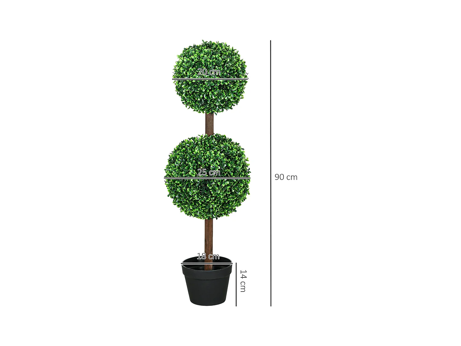 Set de 2 buis artificiels avec double boule, plante décorative UV résistante pour intérieur et extérieur, vert (18x18x90 cm)