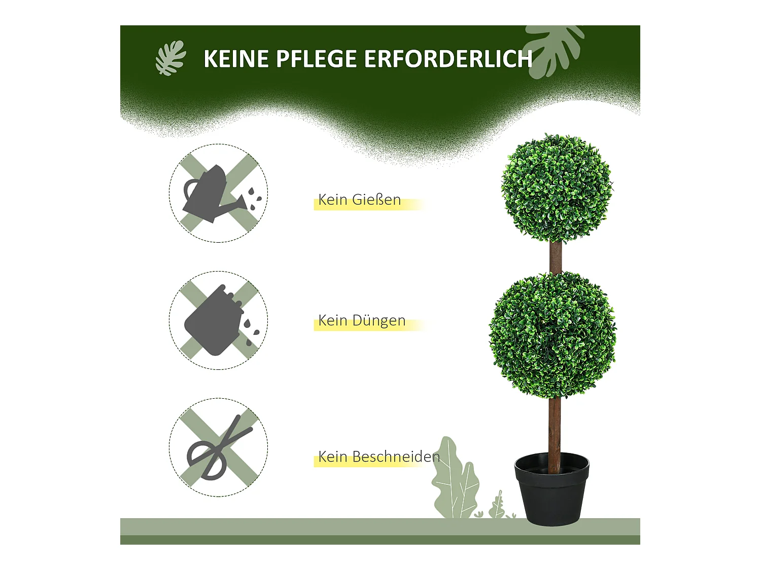 Set de 2 buis artificiels avec double boule, plante décorative UV résistante pour intérieur et extérieur, vert (18x18x90 cm)