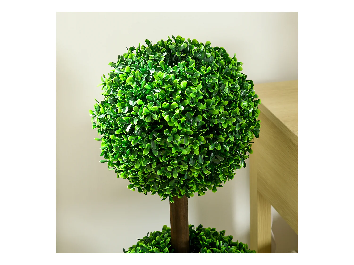 Set de 2 buis artificiels avec double boule, plante décorative UV résistante pour intérieur et extérieur, vert (18x18x90 cm)
