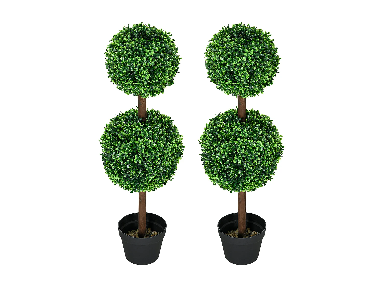 Set de 2 buis artificiels avec double boule, plante décorative UV résistante pour intérieur et extérieur, vert (18x18x90 cm)