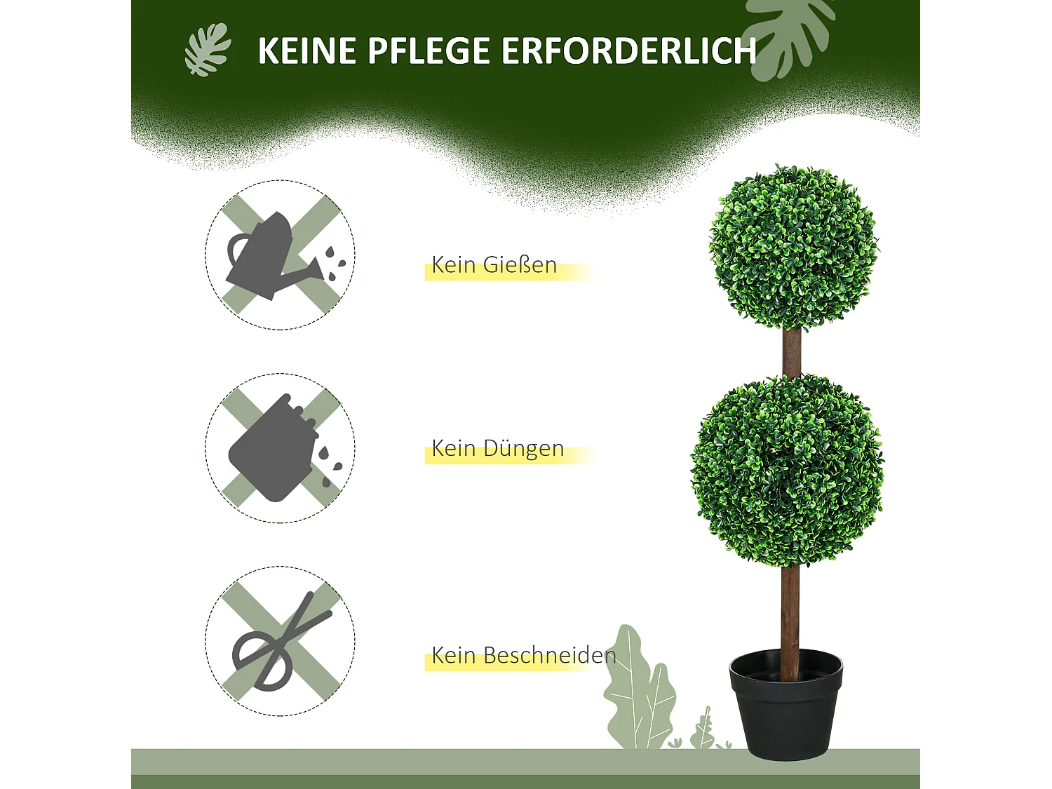 Set de 2 buis artificiels avec double boule, plante décorative UV résistante pour intérieur et extérieur, vert (18x18x90 cm)