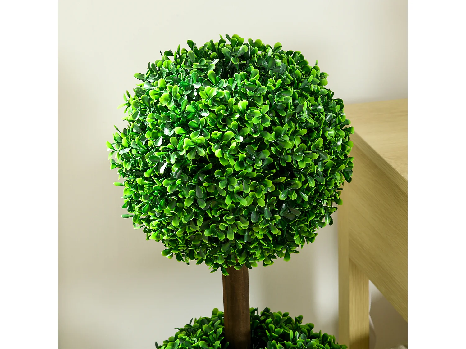 Set de 2 buis artificiels avec double boule, plante décorative UV résistante pour intérieur et extérieur, vert (18x18x90 cm)