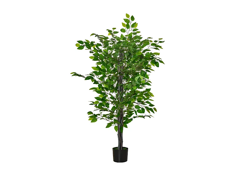 Ficus artificiel grand, plastique durable, pot ciment, vert naturel (15x15x135cm)