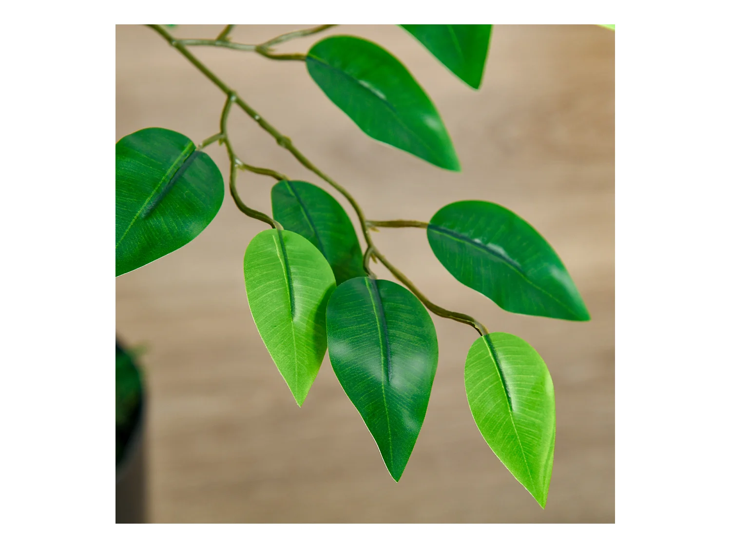 Ficus artificiel grand, plastique durable, pot ciment, vert naturel (15x15x135cm)